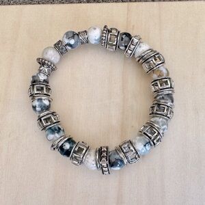 Chunky White & Black Agate Bracelet w/ Eclectic Silver Tones